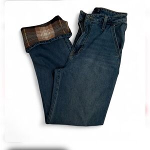Hollister Dark Blue Denim Jeans with Plaid Cuff